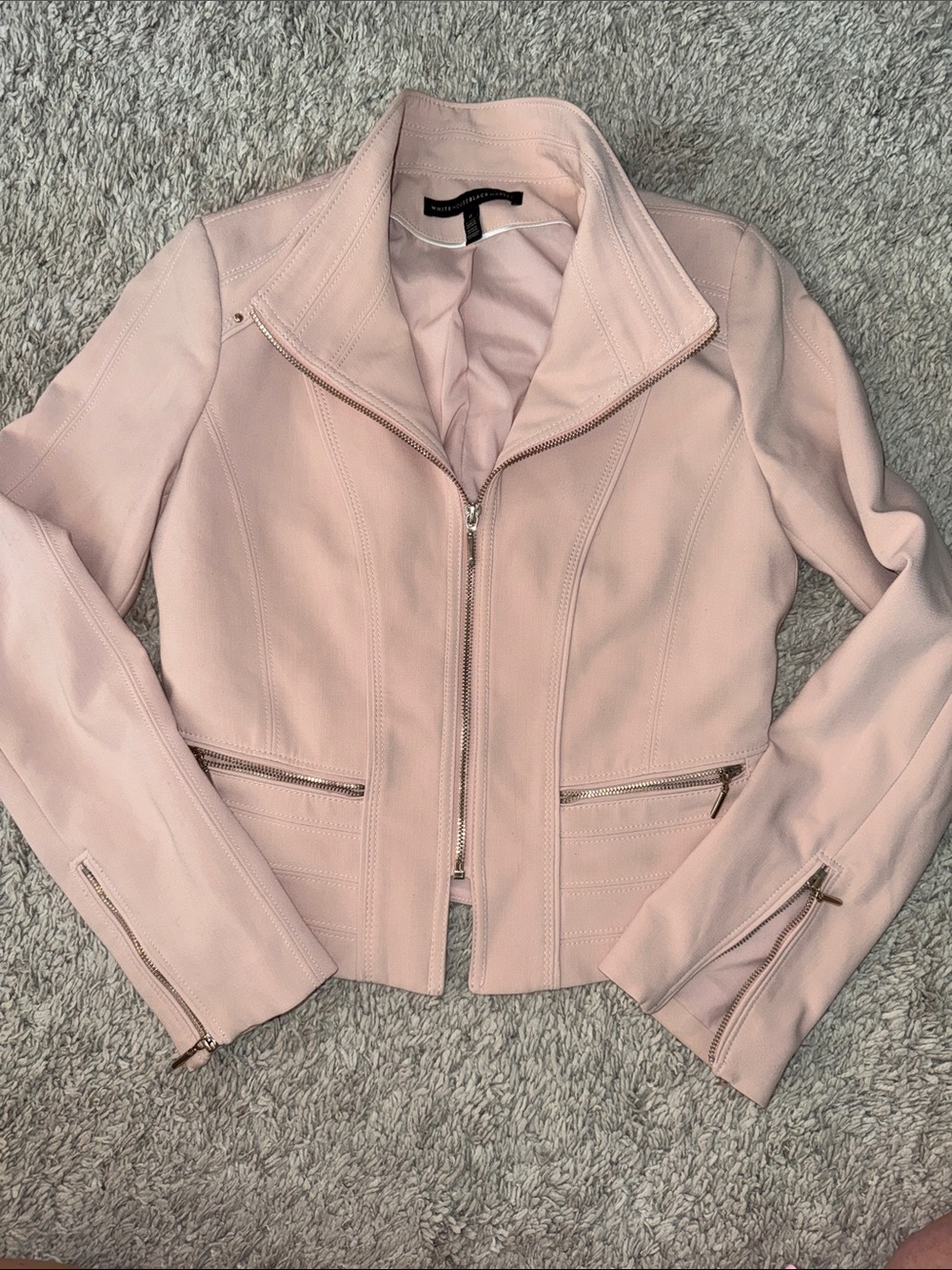 WHBM soft pink Moto Jacket biker neutral feminine cottagecore bodycon balletcore - Picture 8 of 10